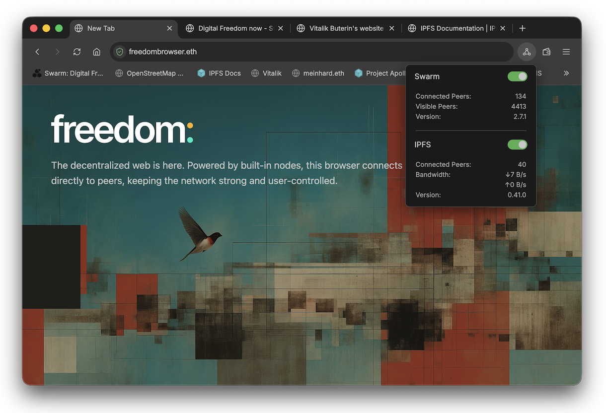 Freedom browser screenshot